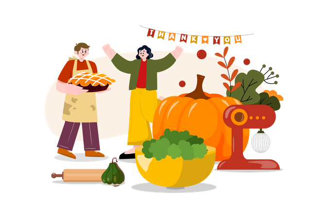 Koch bereitet Essen für Thanksgiving zu  Illustration
