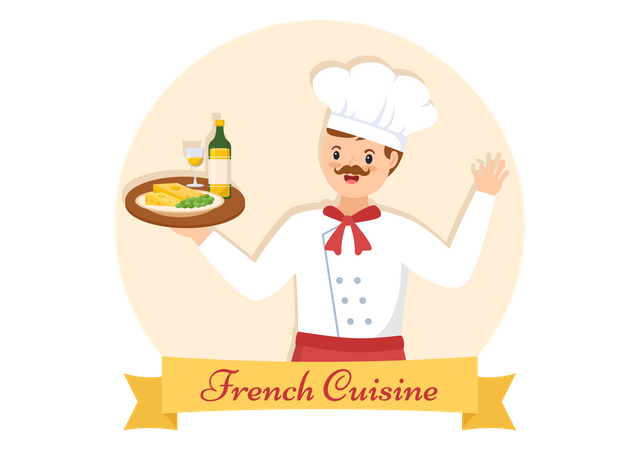 Koch bereitet französisches Essen zu  Illustration