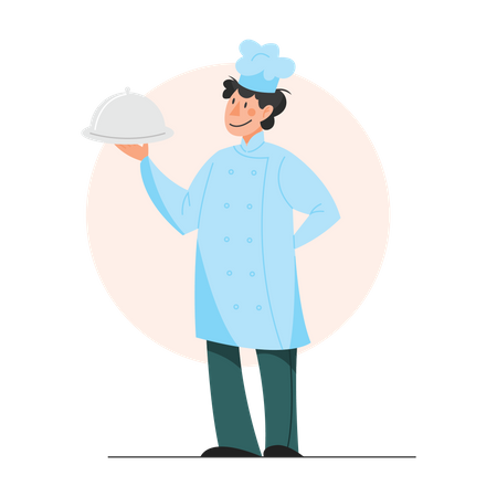 Koch hält Speiseteller  Illustration