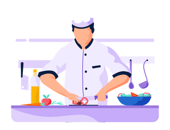 Koch kocht Salat  Illustration