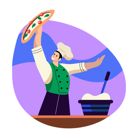 Koch macht Pizza  Illustration