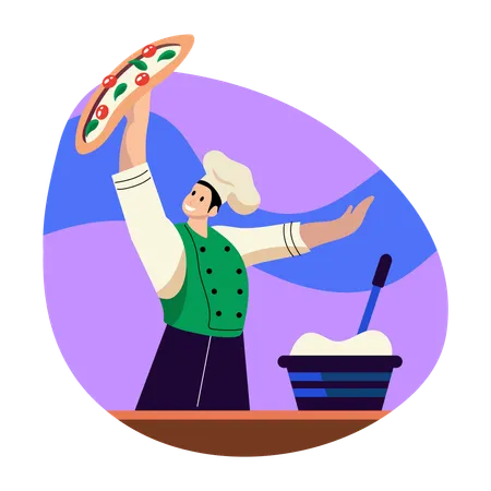 Koch macht Pizza  Illustration