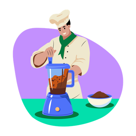 Koch rührt Teig mit Mixer an  Illustration