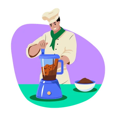 Koch rührt Teig mit Mixer an  Illustration
