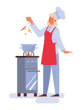 Weibliche Köchin beim Kochen  Illustration