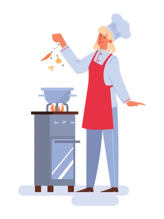 Weibliche Köchin beim Kochen  Illustration