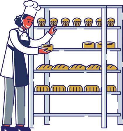 Frau Chef Putting gebackene Cupcakes auf Rack  Illustration