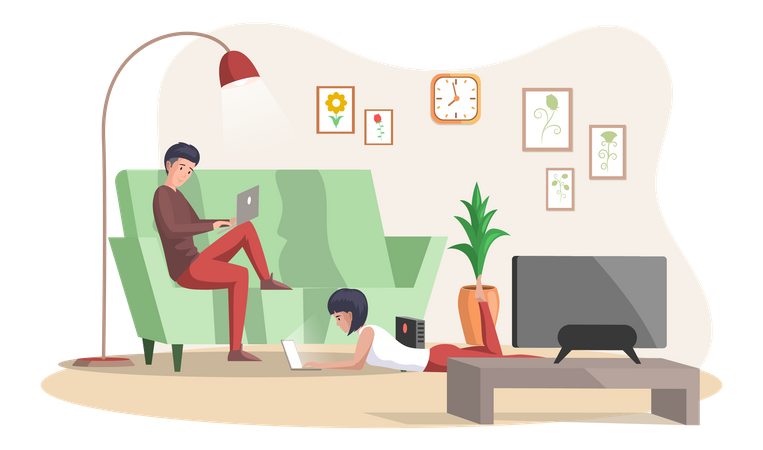 Kollegen, die zu Hause arbeiten  Illustration