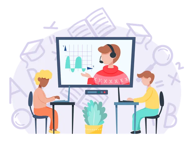 Kollegen diskutieren Finanzdiagrammanalyse bei Online-Meeting  Illustration