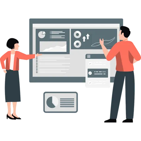 Kollegen diskutieren über statistische Analysen  Illustration