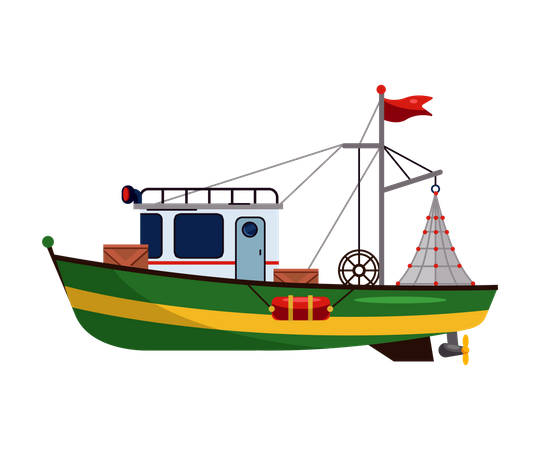 Kommerzieller Fischereitrawler für die industrielle Fischerei oder Meeresfrüchteproduktion  Illustration