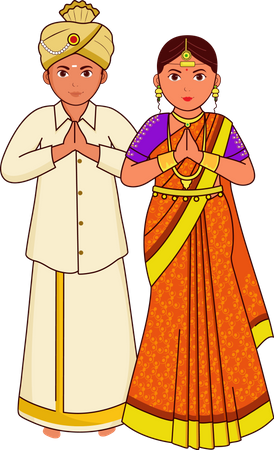 Kongu Hochzeitspaar grüßt Namaste  Illustration