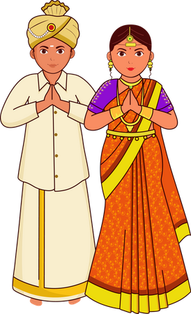 Kongu Wedding Couple Greeting Namaste Illustration