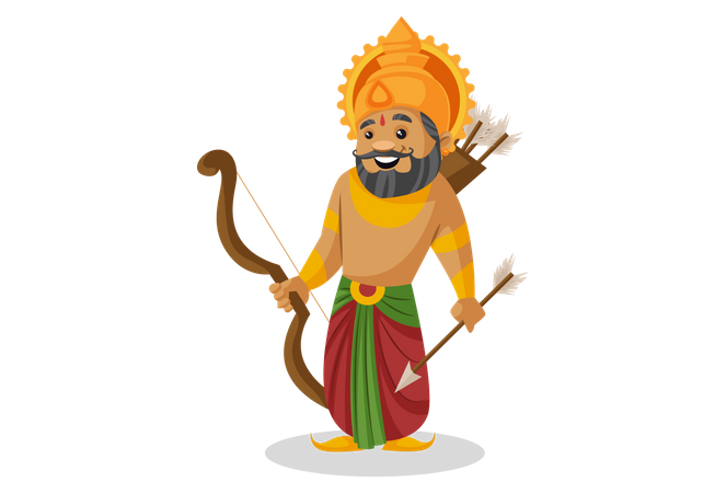 König Dasharatha mit Pfeil und Bogen  Illustration