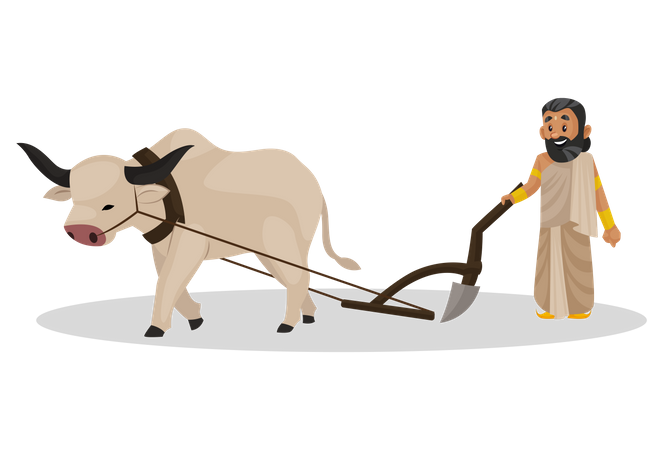 König Janaka beim Farmen mit einem Stier  Illustration