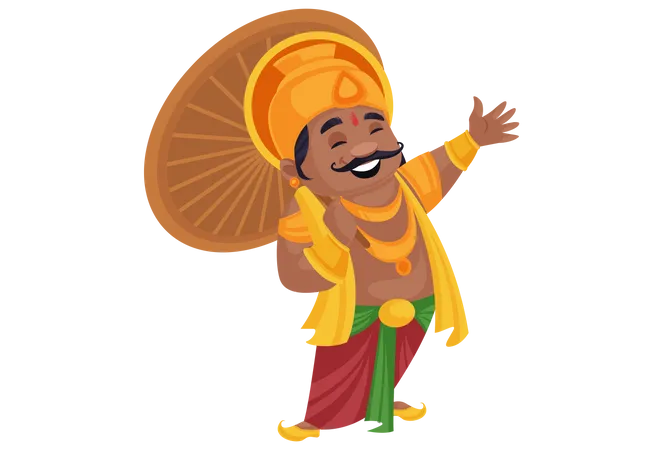 König Mahabali hält einen Regenschirm in der Hand und lacht  Illustration