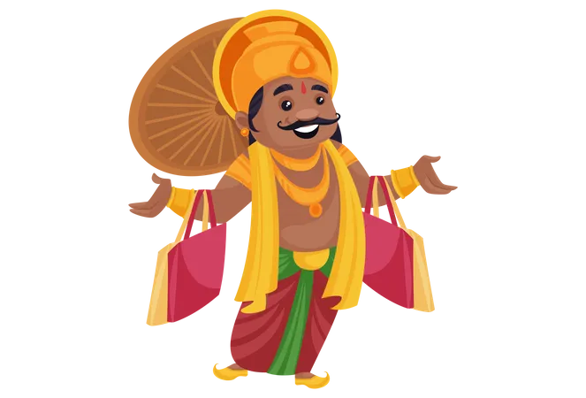König Mahabali mit Einkaufstüten in den Händen  Illustration