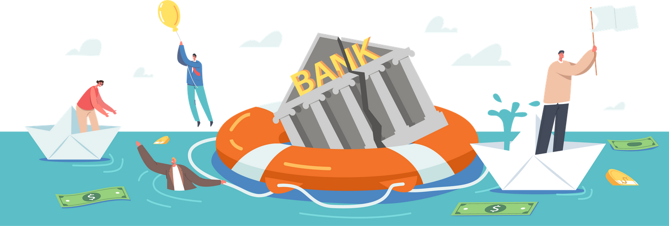 Bankrott: Sinkende Bank versucht, die Krise zu überstehen  Illustration