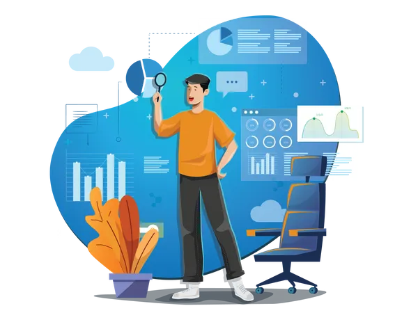 Konzept der Manageranalyse von Berichten und Infografik-Informationen  Illustration