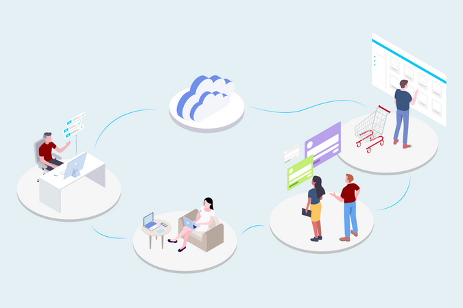 Konzept unterschiedlicher Cloud-Dienste und Cloud-Networking  Illustration