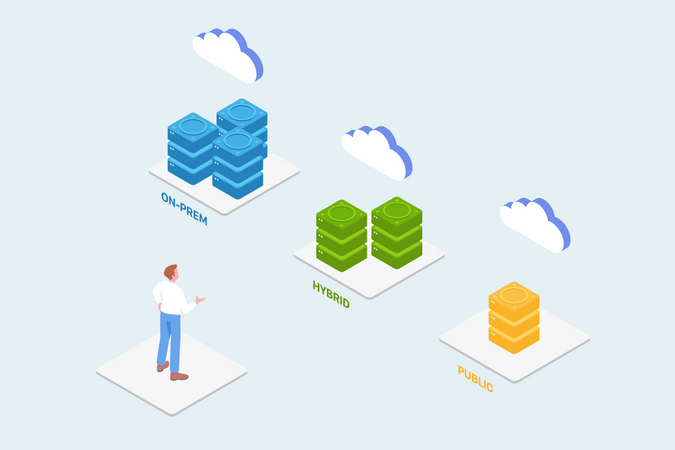 Konzept der Auswahl eines geeigneten Hostings für Unternehmen und Datenmanagement  Illustration