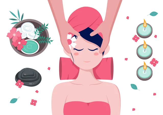 Massage Vektor Abbildung In Schonheit Salon Koerper Spa Entspannung Gesichtsbehandlung Wesentlich Und Skincare Flache Design Illustration