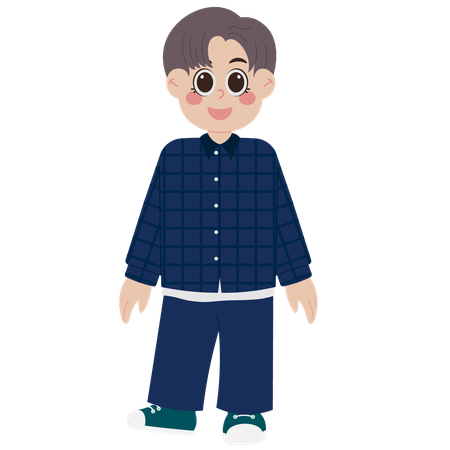 Korean Boy In Plaid Shirt  Illustration