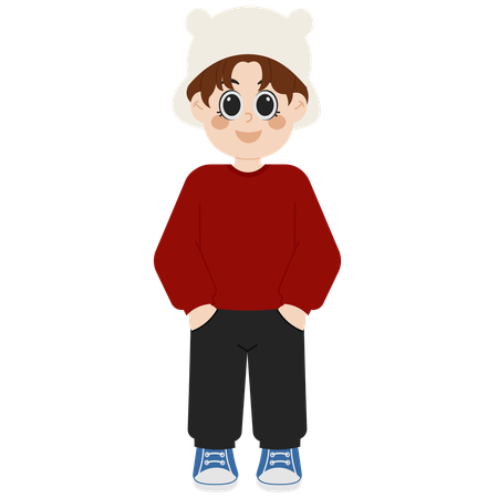 Korean Boy In Sweater And Bucket Hat  イラスト