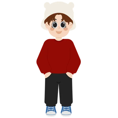 Korean Boy In Sweater And Bucket Hat  イラスト
