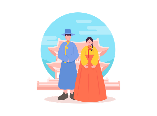 Korean couple in traditional clothes  Illustration