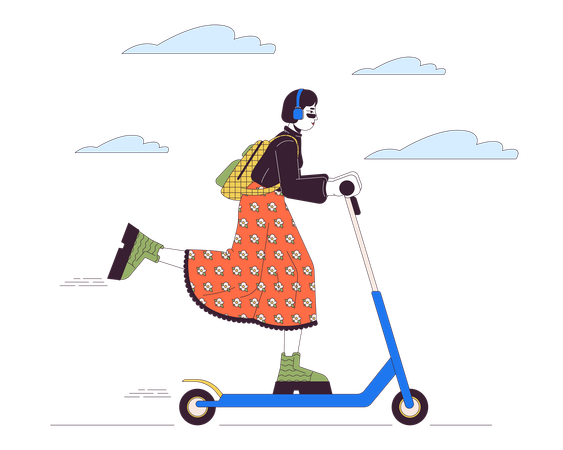 Korean fashionable woman riding electric scooter  Illustration