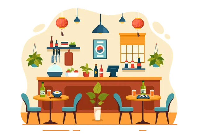 Korean Food Vector Illustration Featuring A Set Menu Of Various Traditional And Delicious National Dishes In A Flat Cartoon Style Background Illustration