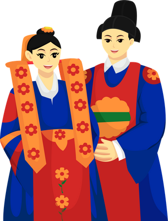 Korean Groom And Bride  Illustration