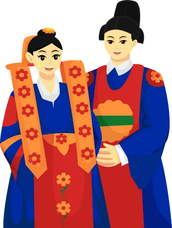 Korean Groom And Bride  Illustration