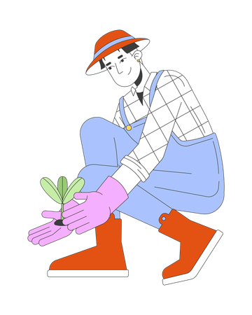 Korean male planting seedling  Illustration