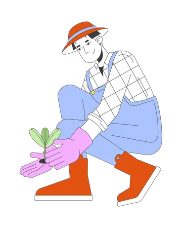 Korean male planting seedling  Illustration