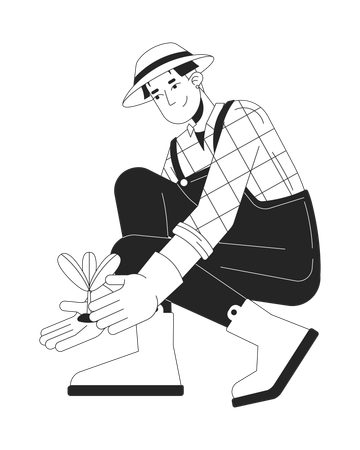 Korean male planting seedling  Illustration