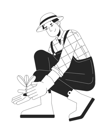 Korean male planting seedling  Illustration