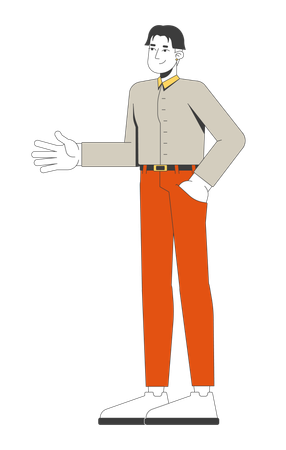 Korean man in business casual attire extending hand for greeting  Illustration