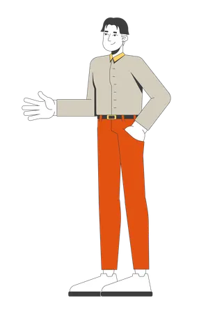 Korean man in business casual attire extending hand for greeting  Illustration