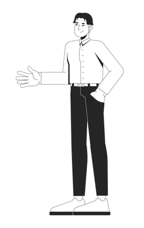 Korean man in business casual attire extending hand for greeting  Illustration
