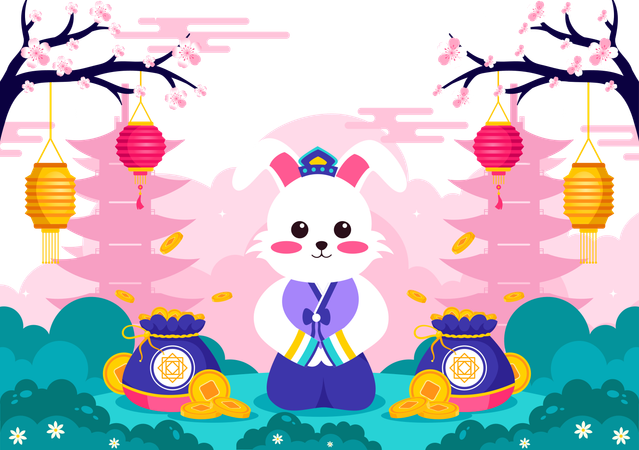 Korean rabbit seollal  Illustration