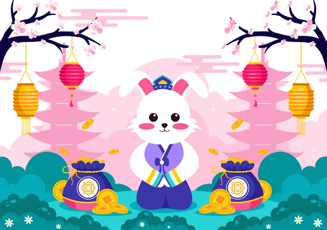 Korean rabbit seollal  Illustration