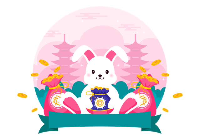 Korean rabbit seollal  Illustration