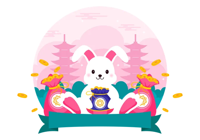 Korean rabbit seollal  Illustration