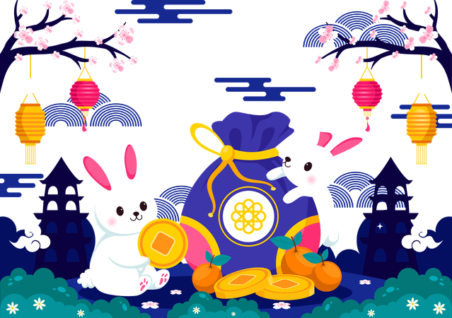 Korean rabbit seollal  Illustration