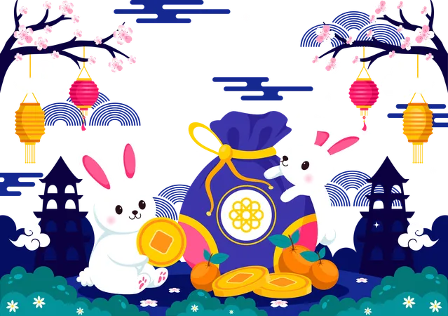 Korean rabbit seollal  Illustration