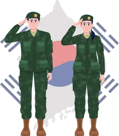 Korean soldiers saluting Illustration