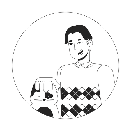 Korean teenage boy petting cat  イラスト