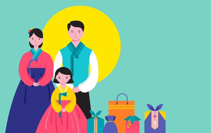 Korean Traditional Happy family  Illustration